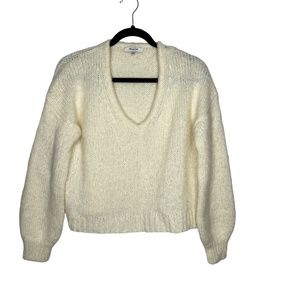 Madewell V-Neck Oversize Crop Sweater Cream Size XXS